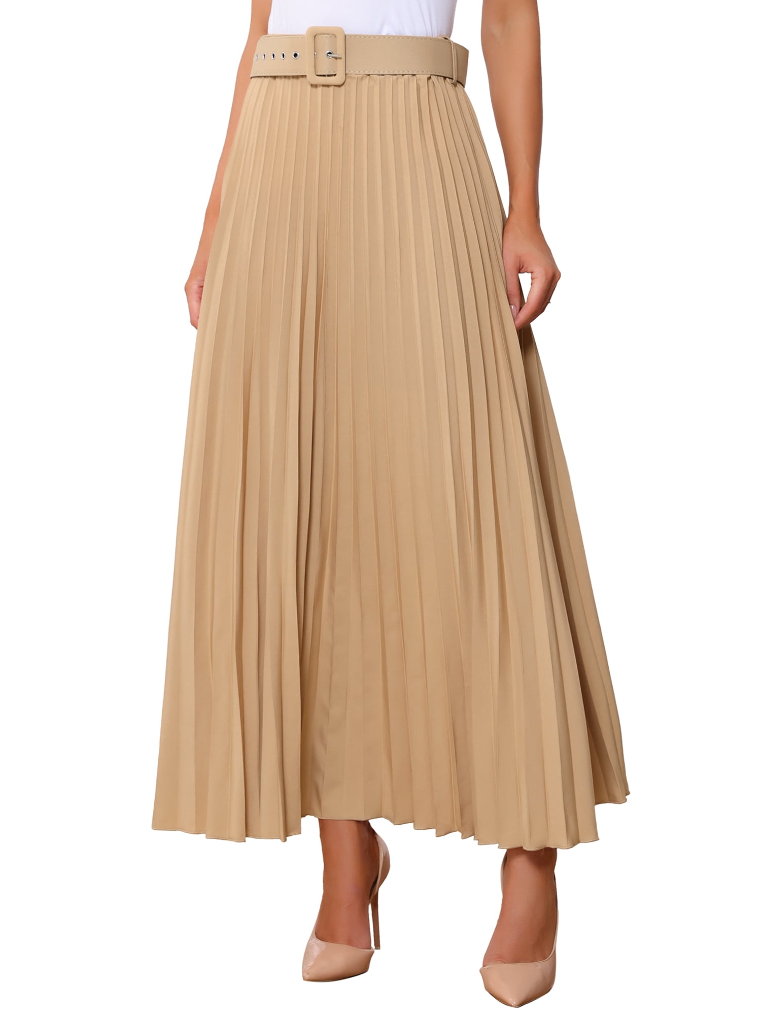 DARING DIVA Women's Elegnat Elastic High Waist Flowy A-Line Maxi Skirt S Khaki