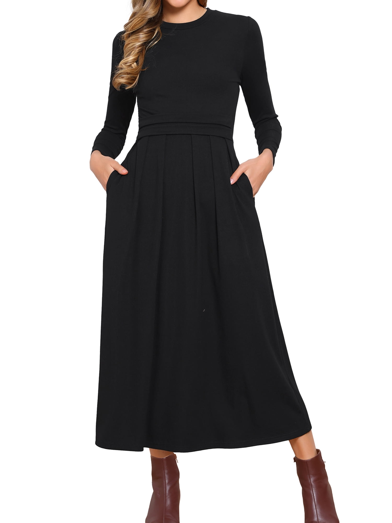 DARING DIVA Women's Long Sleeve Maxi Casual Formal Spring A-Line Dress XS Black