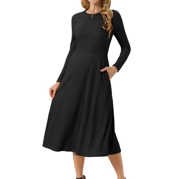 DARING DIVA Long Sleeve Crew Neck Knit A-Line Midi Dress L Black