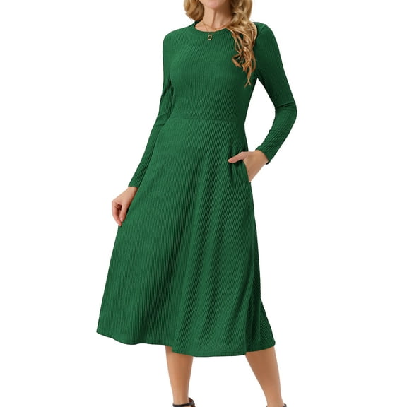 DARING DIVA Long Sleeve Crew Neck Knit A-Line Midi Dress M Dark Green