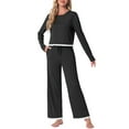 thumbnail image 1 of DARING DIVA Long Sleeve Crewneck Lounge Sets Contrast Color Trims L Black, 1 of 6