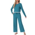 thumbnail image 1 of DARING DIVA Long Sleeve Crewneck Lounge Sets Contrast Color Trims L Blue, 1 of 6