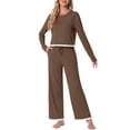 thumbnail image 1 of DARING DIVA Long Sleeve Crewneck Lounge Sets Contrast Color Trims S Brown, 1 of 6