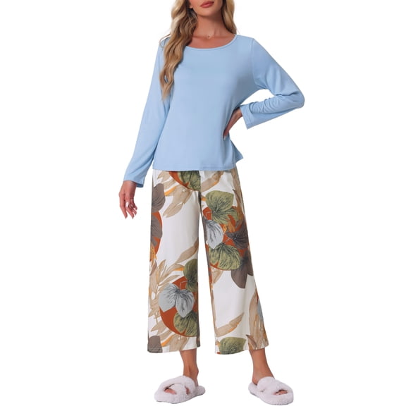 DARING DIVA Long Sleeve Floral Capri Soft Strechy Pajama Sets 2 Pieces 2XL Blue