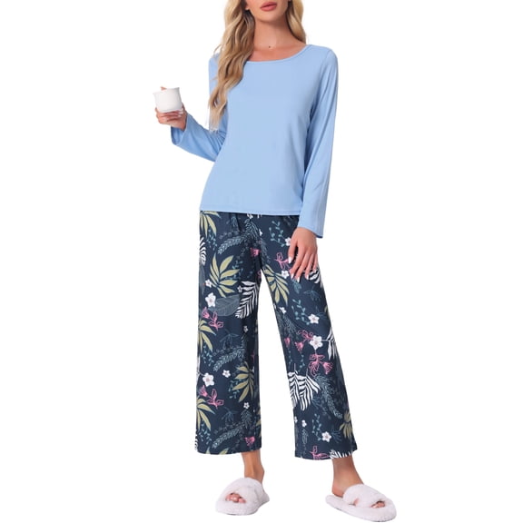 DARING DIVA Long Sleeve Floral Capri Soft Strechy Pajama Sets 2 Pieces 2XL Deep Blue