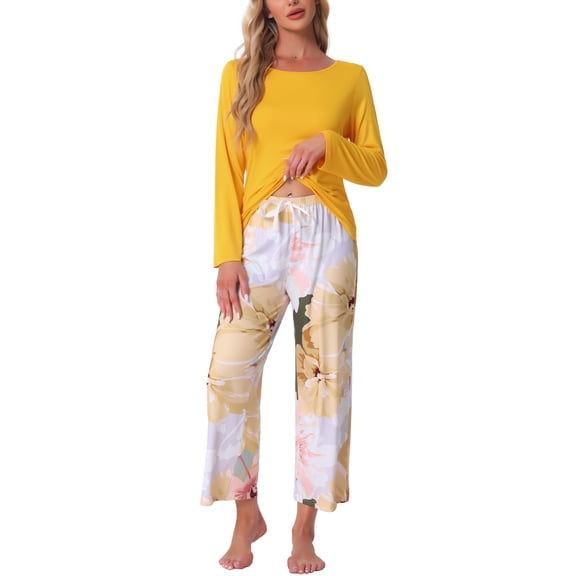 DARING DIVA Long Sleeve Floral Capri Soft Strechy Pajama Sets 2 Pieces 2XL Yellow