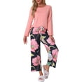 thumbnail image 1 of DARING DIVA Long Sleeve Floral Capri Soft Strechy Pajama Sets 2 Pieces L Pink, 1 of 6