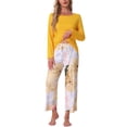 thumbnail image 1 of DARING DIVA Long Sleeve Floral Capri Soft Strechy Pajama Sets 2 Pieces L Yellow, 1 of 6