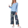 thumbnail image 1 of DARING DIVA Long Sleeve Floral Capri Soft Strechy Pajama Sets 2 Pieces S Deep Blue, 1 of 6