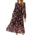 thumbnail image 1 of DARING DIVA Long Sleeve Floral V Neck Boho Chiffon Midi Dress L Black Red Floral, 1 of 7