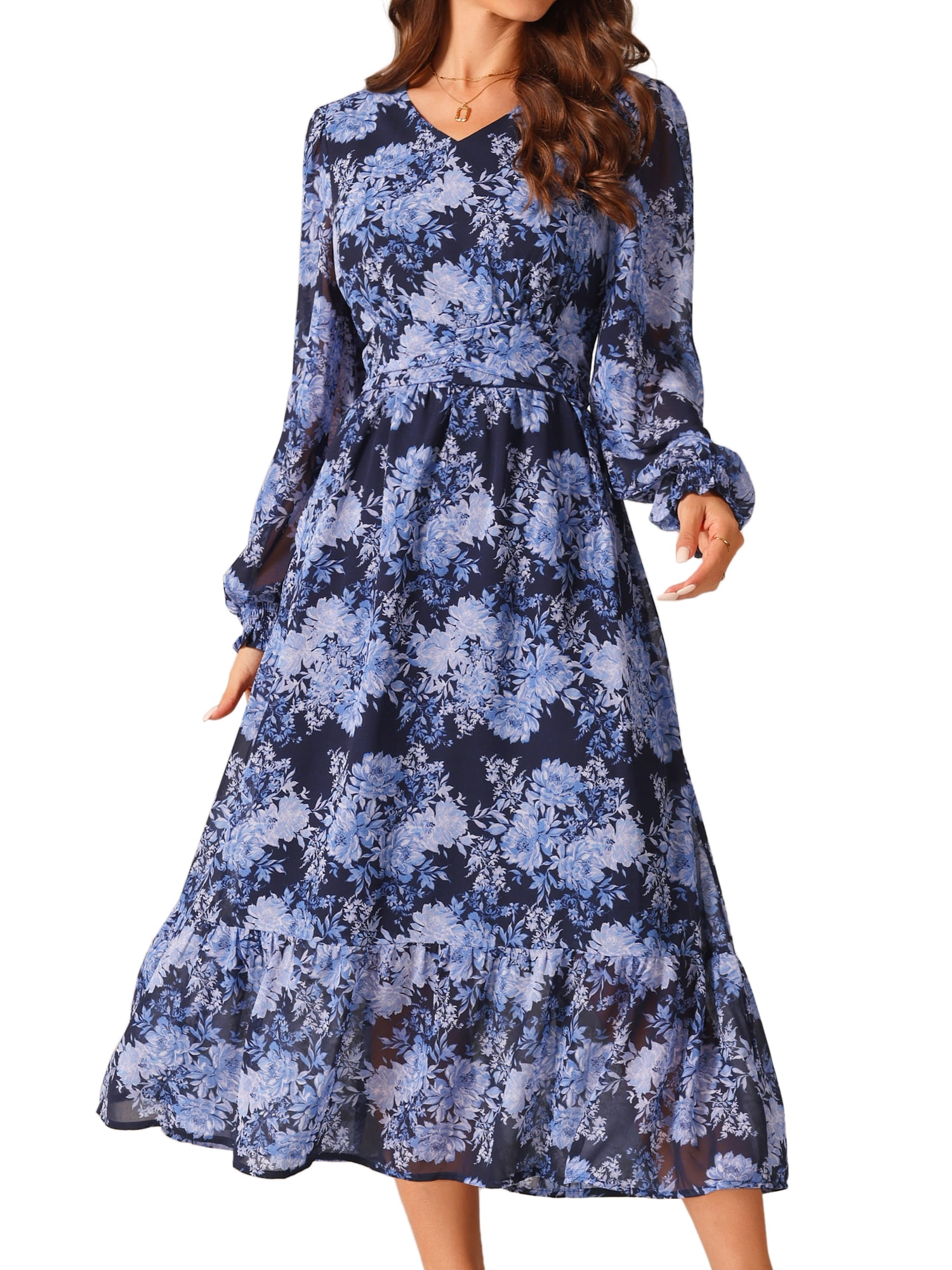 blue flowing beauty embroidered long sleeve midi dress Vintage Rustic Wedding Dress V Neck Beaded Lace Bridal Gown WD351 US2 / Ivory main image 1