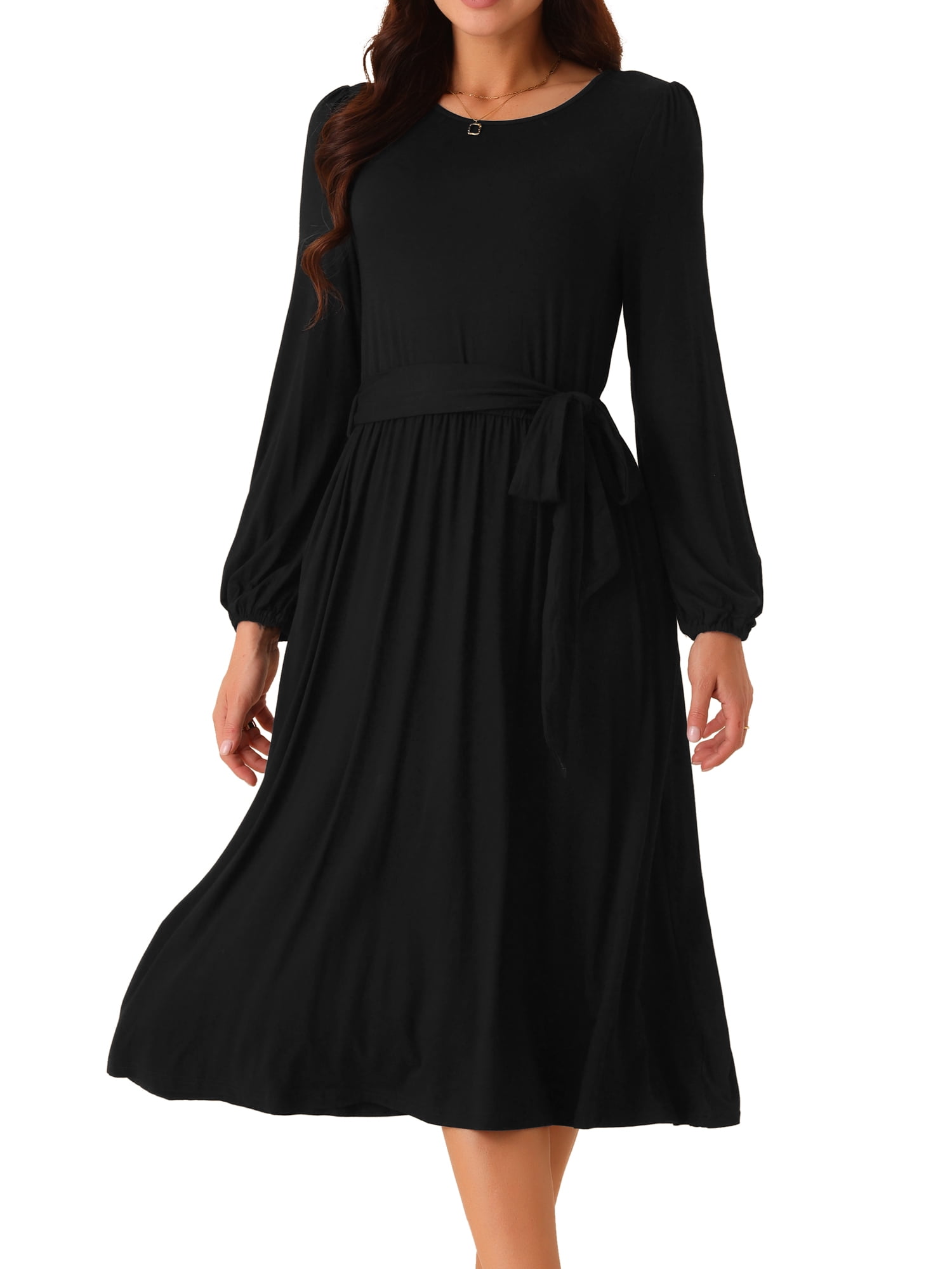 flowy black dress near me DARING DIVA Long Sleeve High Waist Midi L Illyria