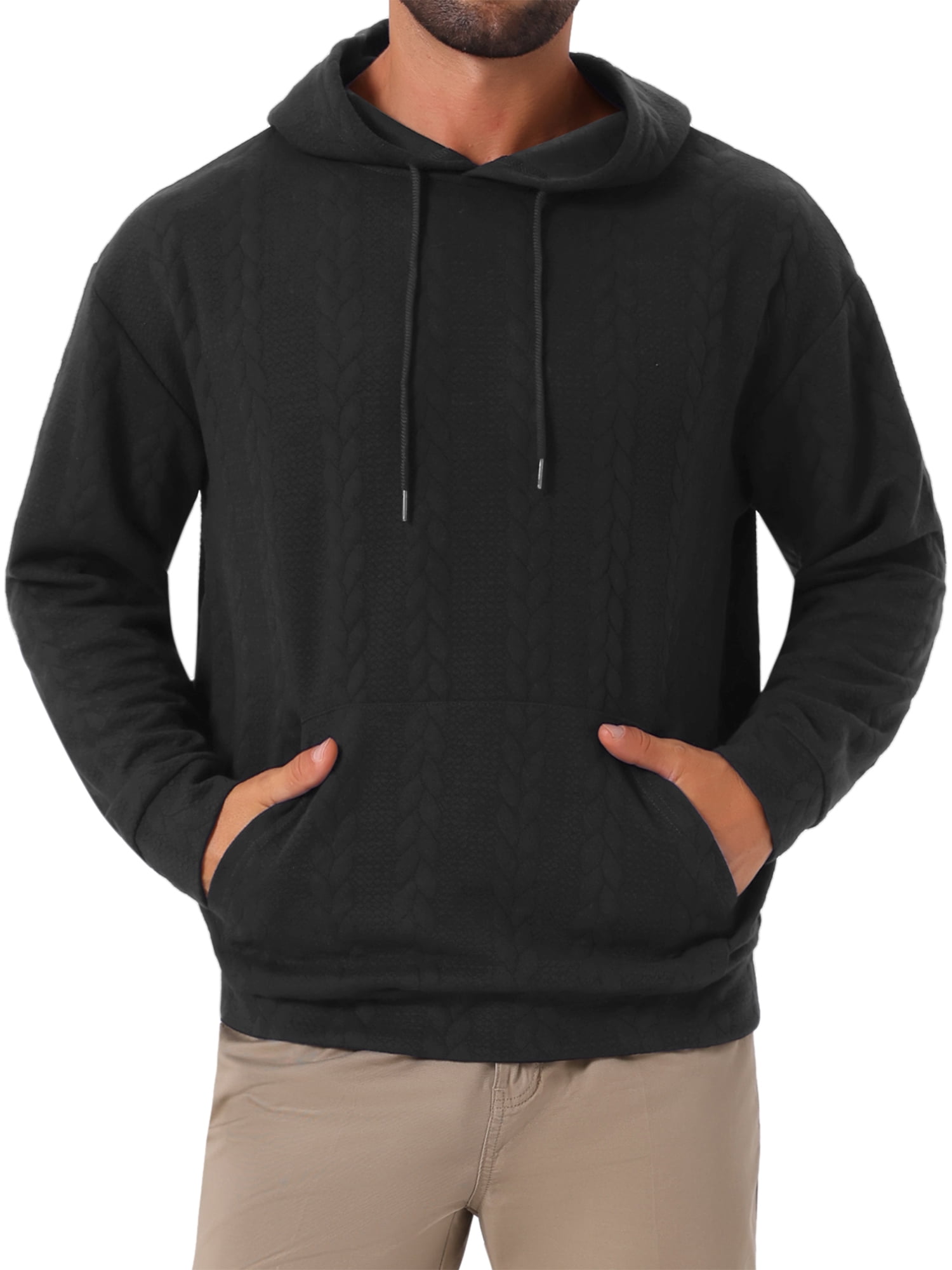DARING DIVA Long Sleeve Jacquard Pullover Hooded Sweatshirts 2XL Black