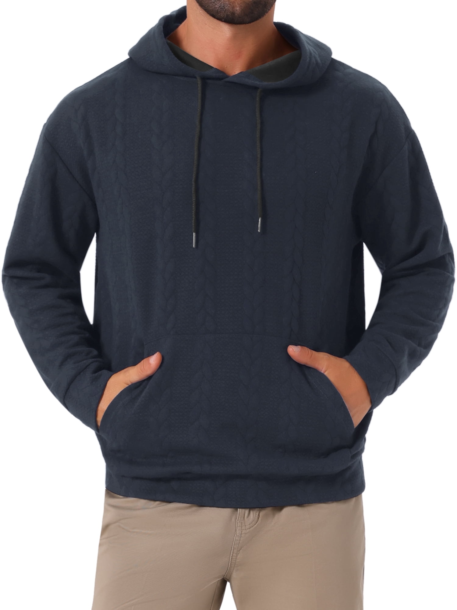 DARING DIVA Long Sleeve Jacquard Pullover Hooded Sweatshirts S Navy Blue