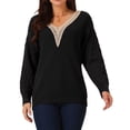 thumbnail image 1 of DARING DIVA Long Sleeve Lace V Neck Pullover Sweater Jumper Top S Black, 1 of 5