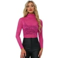 thumbnail image 1 of DARING DIVA Long Sleeve Mock Neck Floral Lace Blouse L Fuchsia, 1 of 6