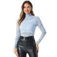 thumbnail image 1 of DARING DIVA Long Sleeve Mock Neck Floral Lace Blouse L Light Blue, 1 of 6