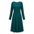 thumbnail image 1 of DARING DIVA Long Sleeve Pleated Crew Neck Belted A-Line Dress L Blue Green, 1 of 6