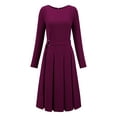 thumbnail image 1 of DARING DIVA Long Sleeve Pleated Crew Neck Belted A-Line Dress M Purple, 1 of 6