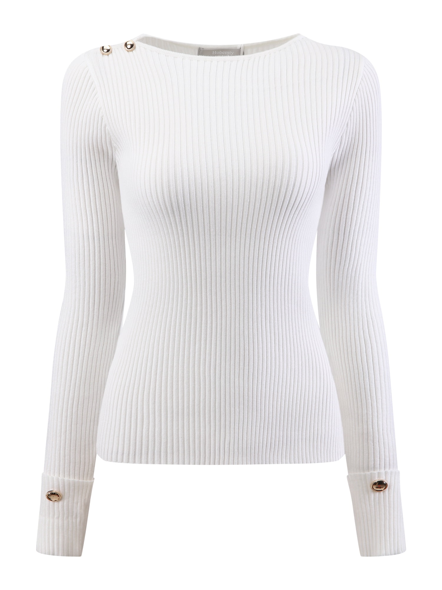 DARING DIVA Long Sleeve Pullover Sweater Boat Neck Ribbed Knit Top L White
