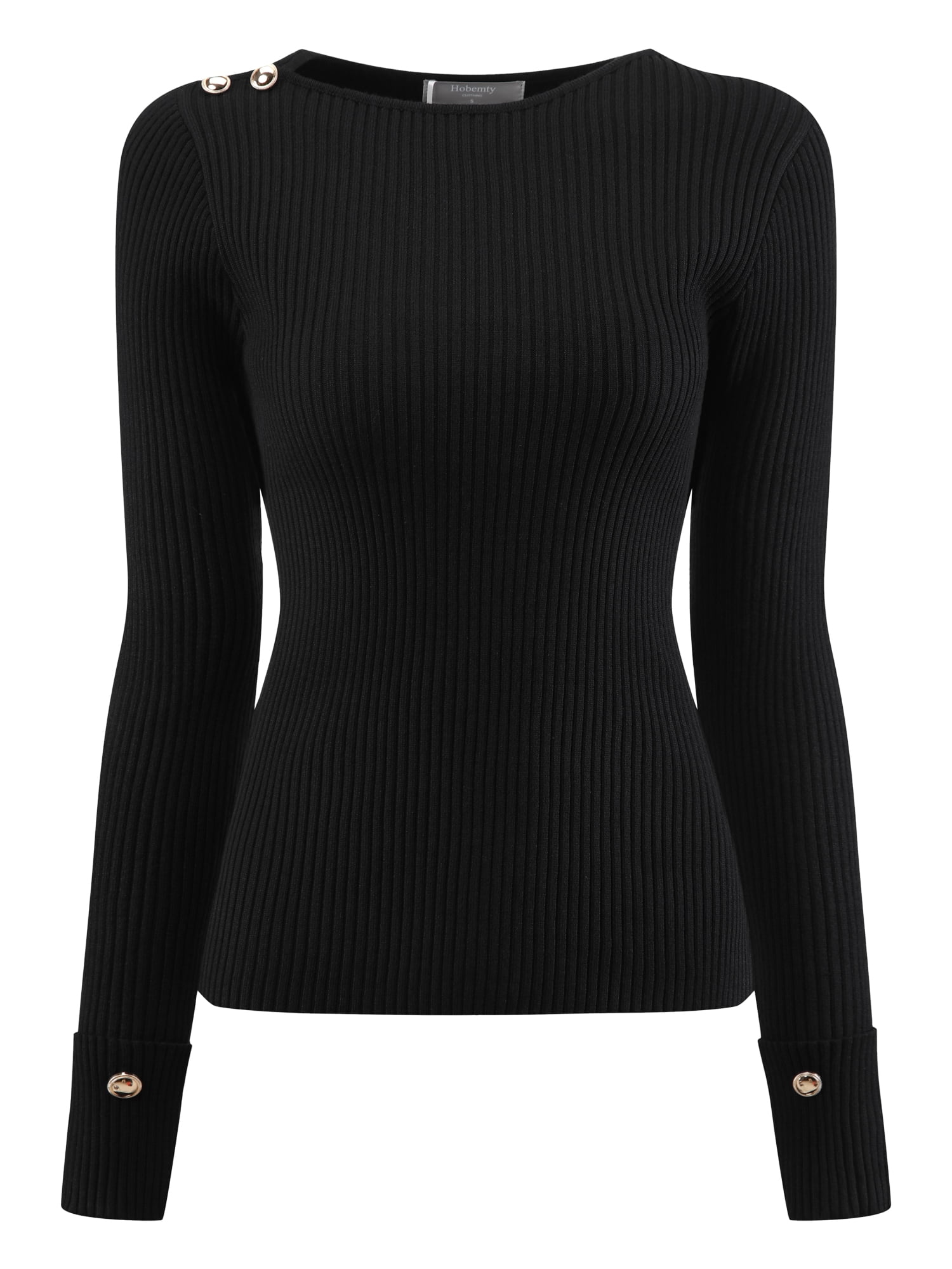 DARING DIVA Long Sleeve Pullover Sweater Boat Neck Ribbed Knit Top M Black