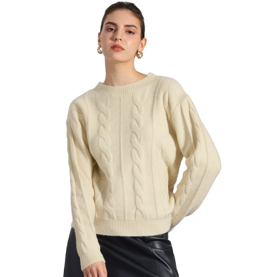 DARING DIVA Long Sleeve Pullover Tops Knit Crew Neck Sweater S Beige