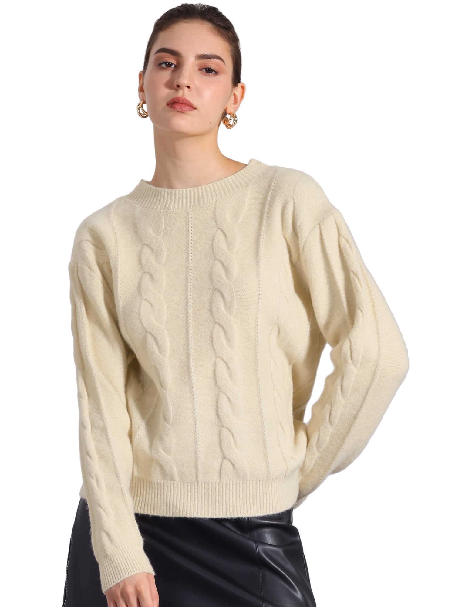 DARING DIVA Long Sleeve Pullover Tops Knit Crew Neck Sweater XL Beige