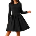 thumbnail image 1 of DARING DIVA Long Sleeve Round Neck A- Line Swing Knee Length Dress M Black, 1 of 8
