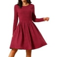 thumbnail image 1 of DARING DIVA Long Sleeve Round Neck A- Line Swing Knee Length Dress M Wine Red, 1 of 8