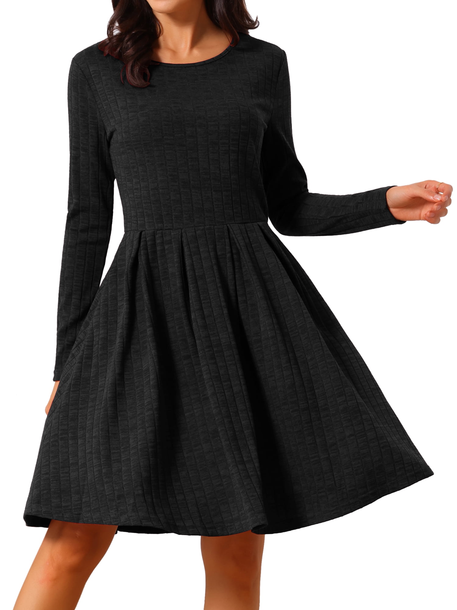 DARING DIVA Long Sleeve Round Neck A- Line Swing Knee Length Dress XL Black