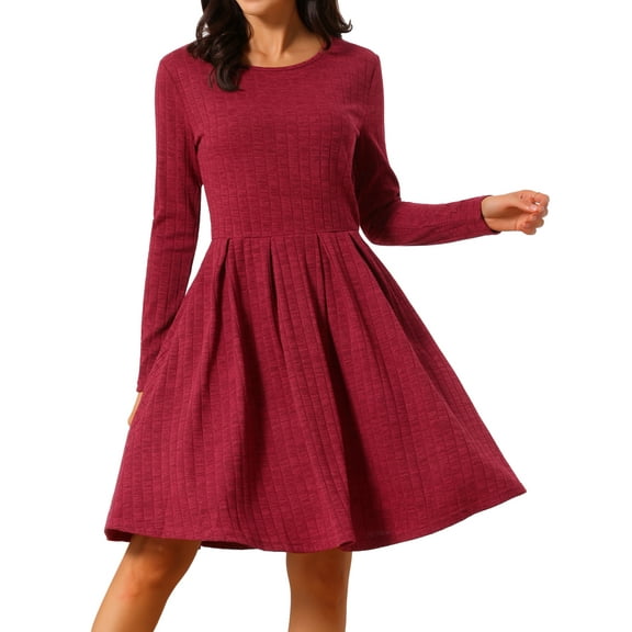 DARING DIVA Long Sleeve Round Neck A- Line Swing Knee Length Dress XL Wine Red