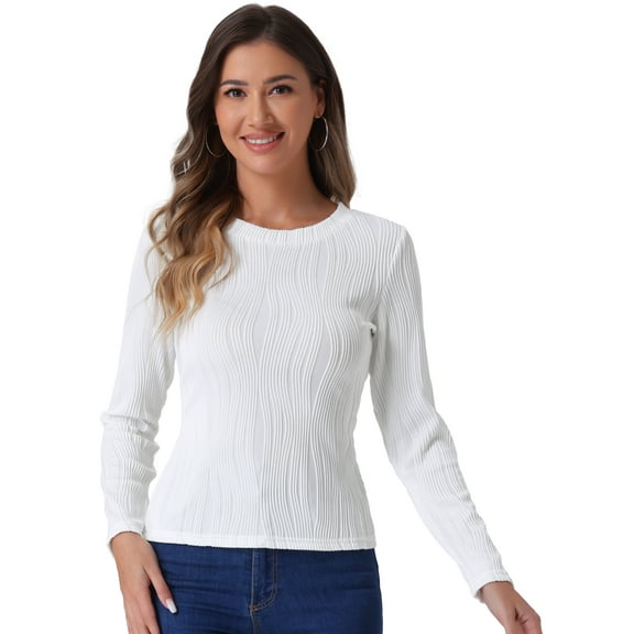DARING DIVA Long Sleeve Round Neck Casual Office Top XL White