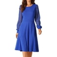 thumbnail image 1 of DARING DIVA Long Sleeve Round Neck Cocktail Dress L Royal Blue, 1 of 7