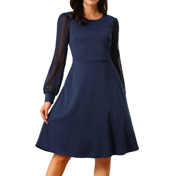 DARING DIVA Long Sleeve Round Neck Cocktail Dress S Dark Blue