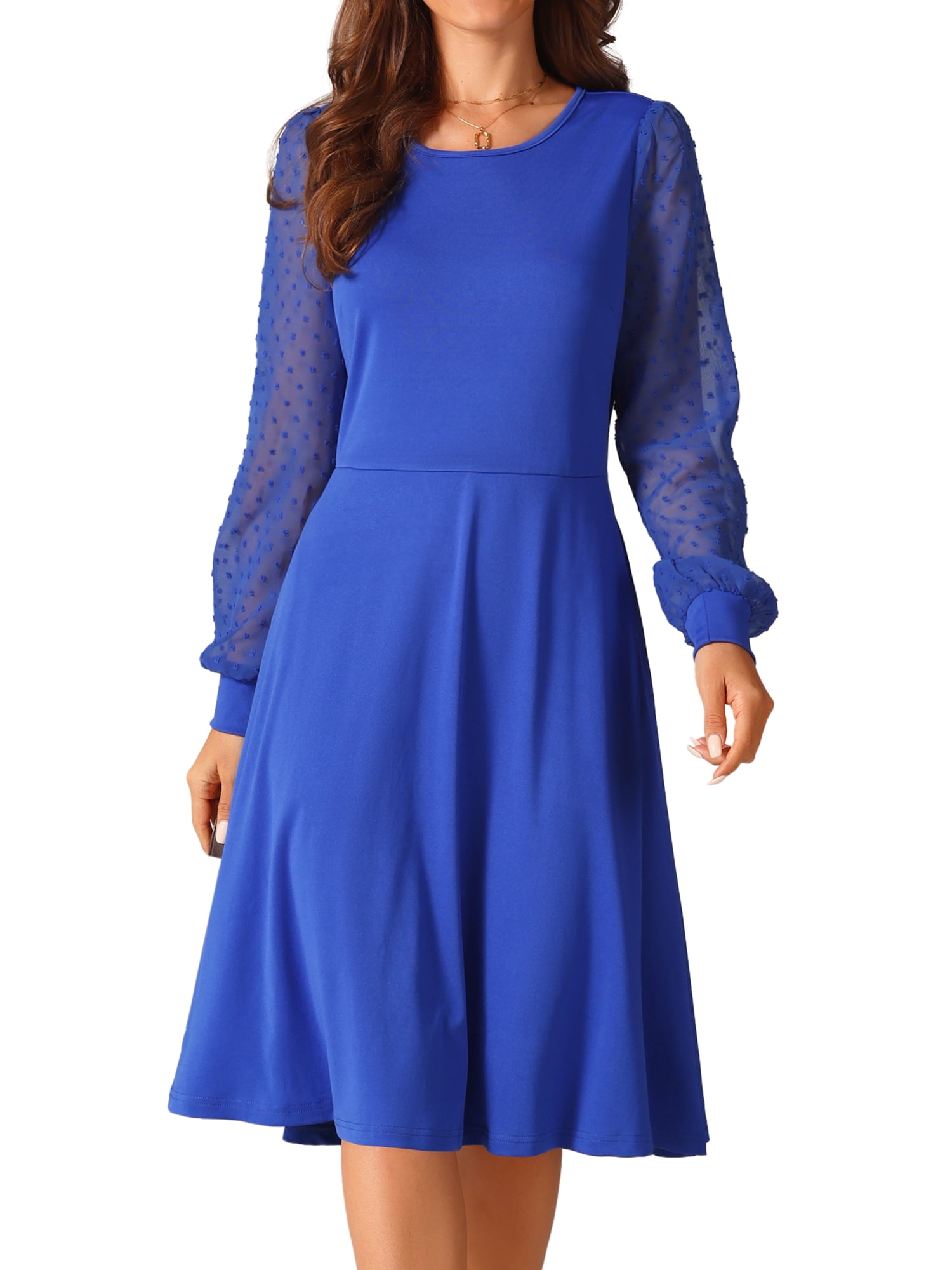 DARING DIVA Long Sleeve Round Neck Cocktail Dress XL Royal Blue