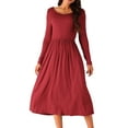 thumbnail image 1 of DARING DIVA Long Sleeve Round Neck Midi Dress S Wine Red, 1 of 5