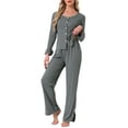thumbnail image 1 of DARING DIVA Long Sleeve Side Bow Button Down Ruffle Hem Pajama Set M Gray, 1 of 7