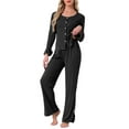 thumbnail image 1 of DARING DIVA Long Sleeve Side Bow Button Down Ruffle Hem Pajama Set S Black, 1 of 7