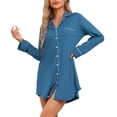 thumbnail image 1 of DARING DIVA Women's Long Sleeve Button Down Notch Collar Sleepwear S Blue, 1 of 6