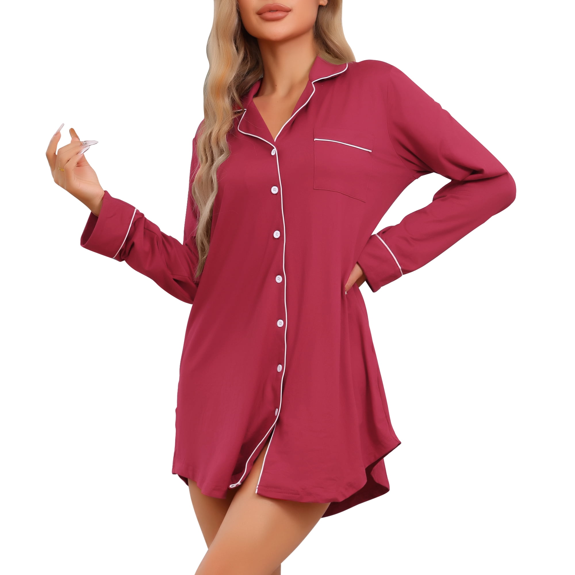 DARING DIVA Women's Long Sleeve Button Down Notch Collar Sleepwear XS Red
