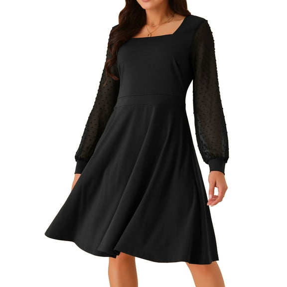 DARING DIVA Long Sleeve Square Neck Dress L Black