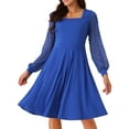 thumbnail image 1 of DARING DIVA Long Sleeve Square Neck Dress L Royal Blue, 1 of 7
