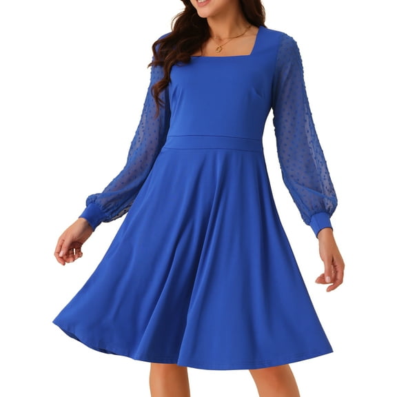 DARING DIVA Long Sleeve Square Neck Dress L Royal Blue