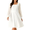 thumbnail image 1 of DARING DIVA Long Sleeve Square Neck Dress L White, 1 of 7