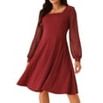 thumbnail image 1 of DARING DIVA Long Sleeve Square Neck Dress S Wine Red, 1 of 8