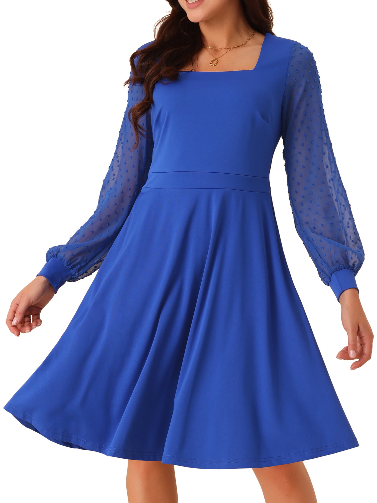 DARING DIVA Long Sleeve Square Neck Dress XL Royal Blue
