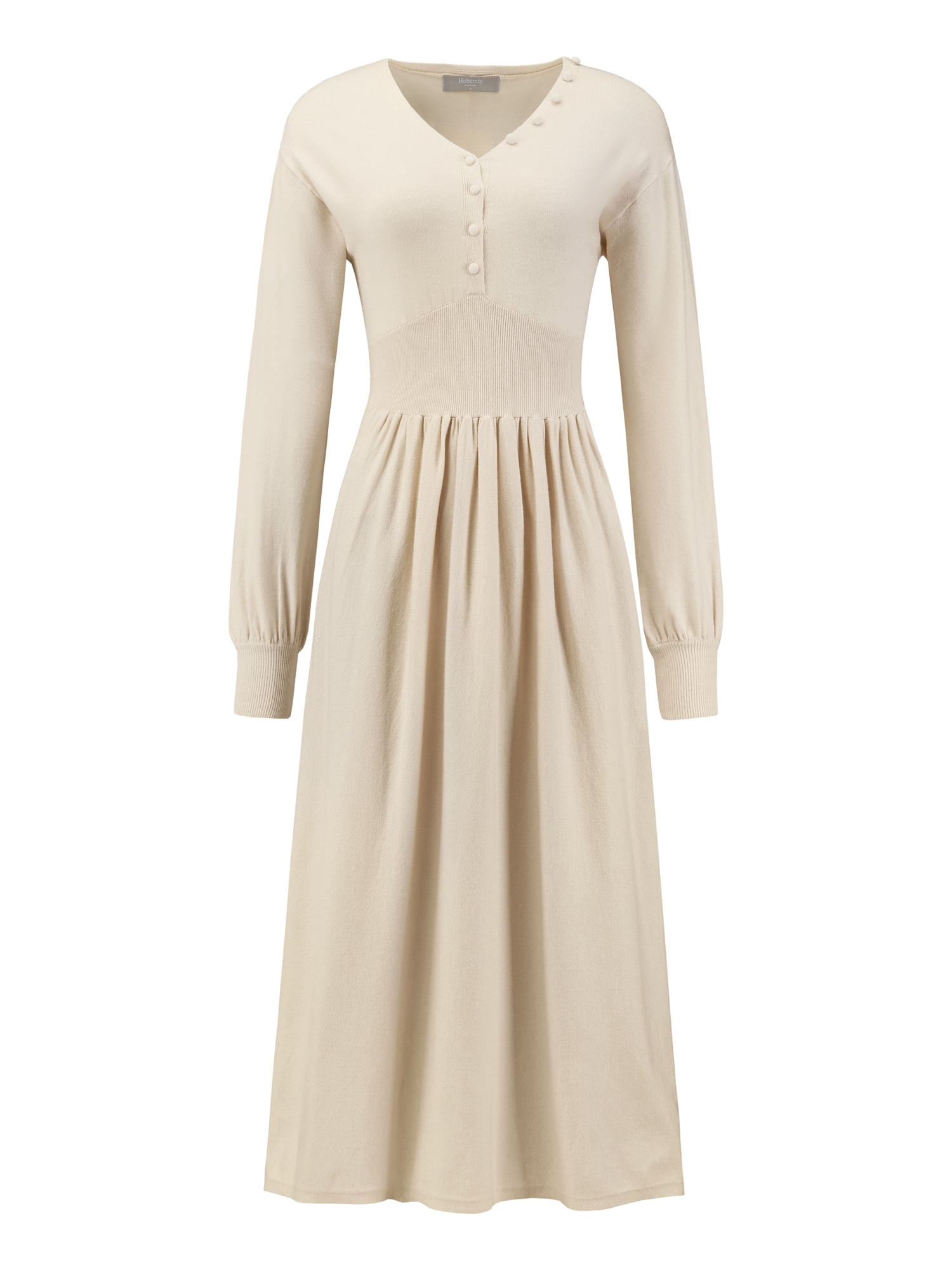 DARING DIVA Long Sleeve Sweater Ribbed Knit Midi A-Line Dress 2XL Beige