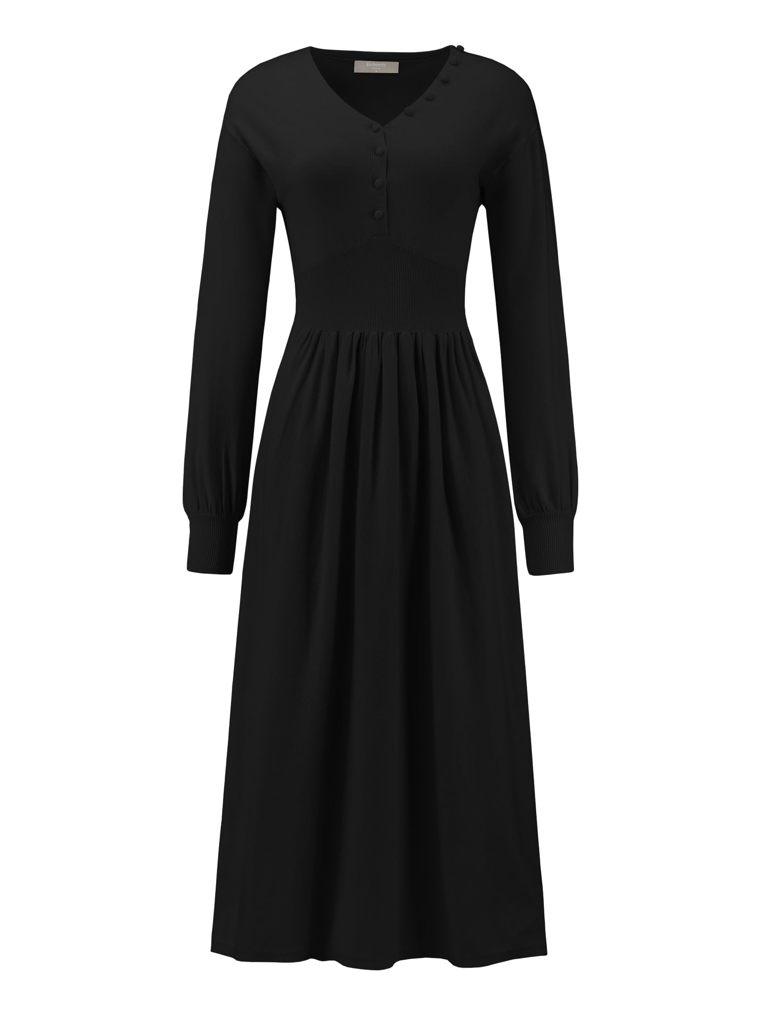 DARING DIVA Long Sleeve Sweater Ribbed Knit Midi A-Line Dress L Black