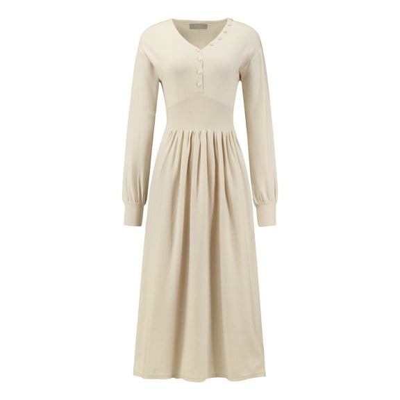 DARING DIVA Long Sleeve Sweater Ribbed Knit Midi A-Line Dress S Beige