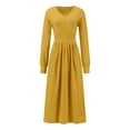 thumbnail image 1 of DARING DIVA Long Sleeve Sweater Ribbed Knit Midi A-Line Dress S Dark Yellow, 1 of 6